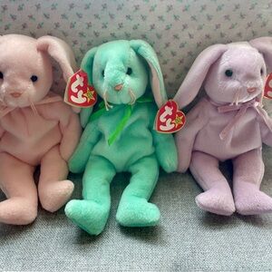 TY Beanie Babies Plush Bunny Set - Pink, Green, Purple - GRAB THEM FOR EASTER
